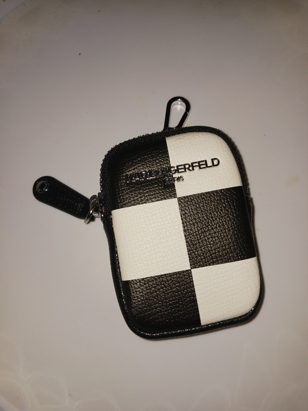 Karl Lagerfeld Paris Black & White Checker Key Pouch - Picture 4 of 8
